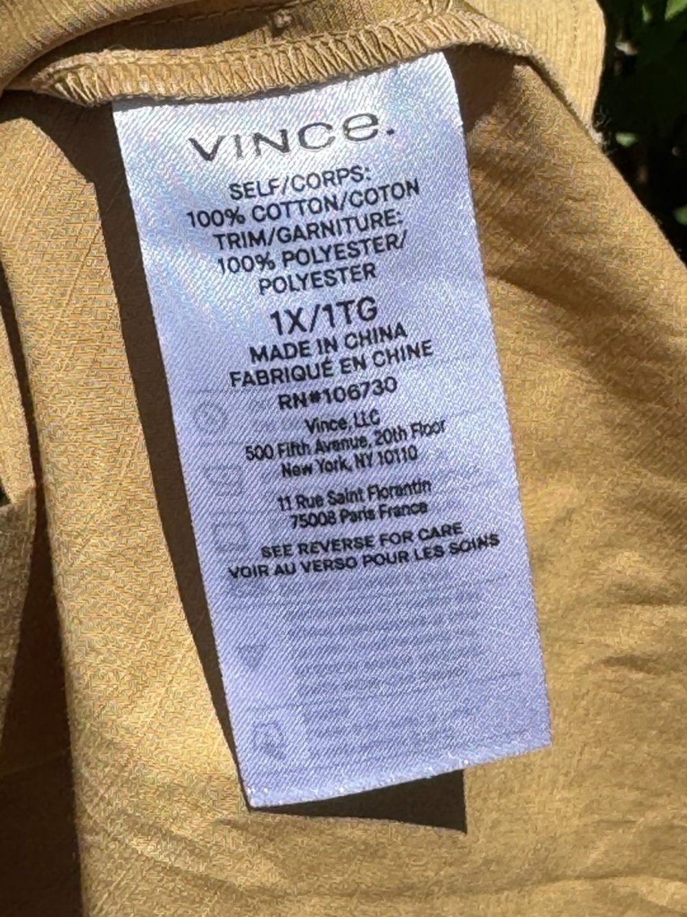 Vince Tan Cotton Blouse Size 1X NWTS - Picture 13 of 13